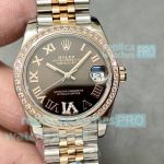 Swiss Copy Rolex Datejust 31mm Two Tone Rose Gold Brown Dial Diamond Watch 